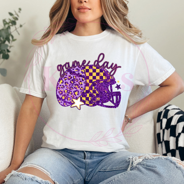 Purple/Yellow Game Day Football & Helmet Shirt